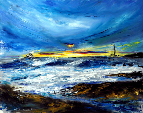 Sunset over an ocean in Hawaii von Ruslana Levandovska, Malerei kaufen auf Singulart