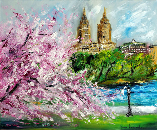 Cherry Blossoms at Central Park, New York by Ruslana Levandovska, Painting for Sale on Singulart