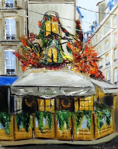 Maison Sauvage, Paris - with gold embellishment van Ruslana Levandovska, Schilderij te koop op Singulart