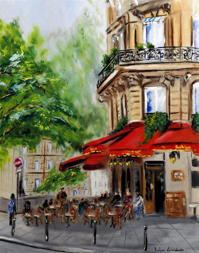Paris Corner Cafe - with gold embellishment by Ruslana Levandovska, Painting for Sale on Singulart