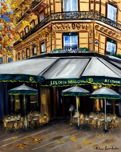 Autumn at Les Deux Magots, Paris by Ruslana Levandovska, Painting for Sale on Singulart
