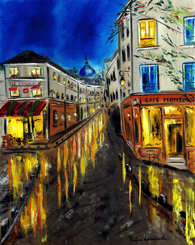 Night at Montmartre, Paris di Ruslana Levandovska, Pittura in vendita su Singulart