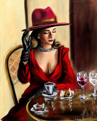 Lady in Red in Paris van Ruslana Levandovska, Schilderij te koop op Singulart