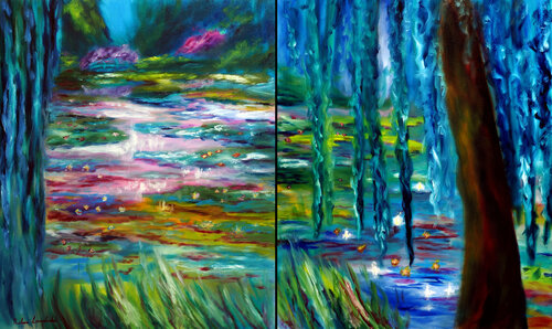 Monet Japanese Garden in Giverny - diptych von Ruslana Levandovska, Malerei kaufen auf Singulart