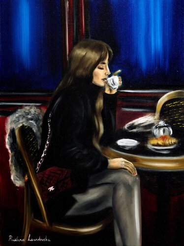 Woman at a Paris Cafe II van Ruslana Levandovska, Schilderij te koop op Singulart
