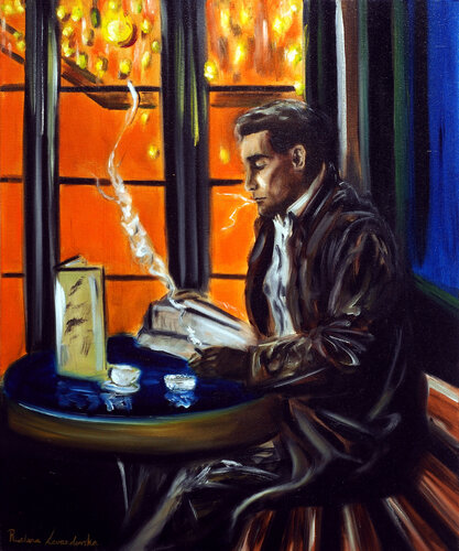 Gentleman at a Paris Cafe van Ruslana Levandovska, Schilderij te koop op Singulart