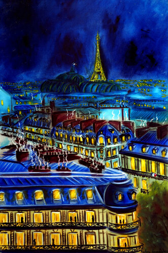 Evening Paris Cityscape von Ruslana Levandovska, Malerei kaufen auf Singulart