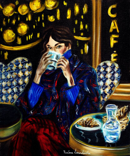 Woman at a Parisian Terrace van Ruslana Levandovska, Schilderij te koop op Singulart