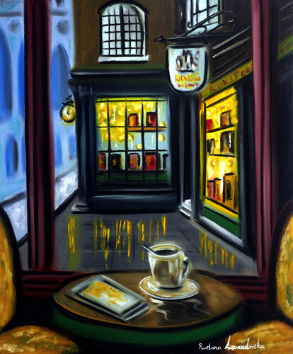 Coffee and a Bookstore van Ruslana Levandovska, Schilderij te koop op Singulart