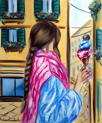 The Girl with the Gelato van Ruslana Levandovska, Schilderij te koop op Singulart