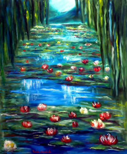 Monet Garden Water Lilies von Ruslana Levandovska, Malerei kaufen auf Singulart