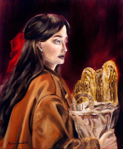 The Girl with the Baguettes van Ruslana Levandovska, Schilderij te koop op Singulart