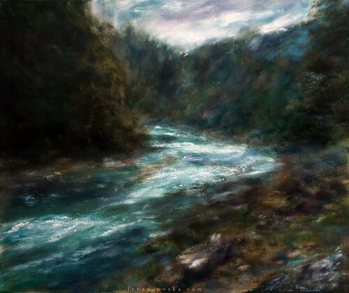 A river in the mountains - a study di Ruslana Levandovska, Pittura in vendita su Singulart