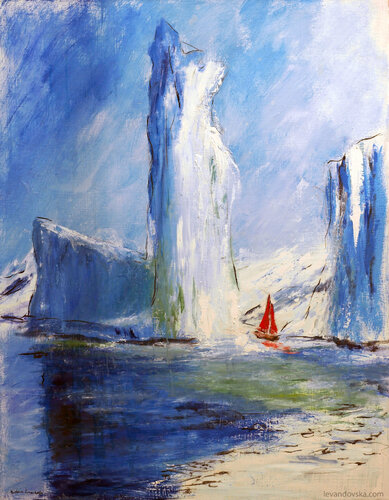 Iceberg and the Red Sail by Ruslana Levandovska, Painting for Sale on Singulart