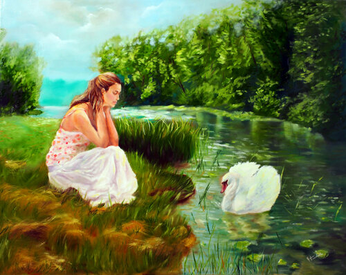 Lonely Swan by Ruslana Levandovska, Painting for Sale on Singulart
