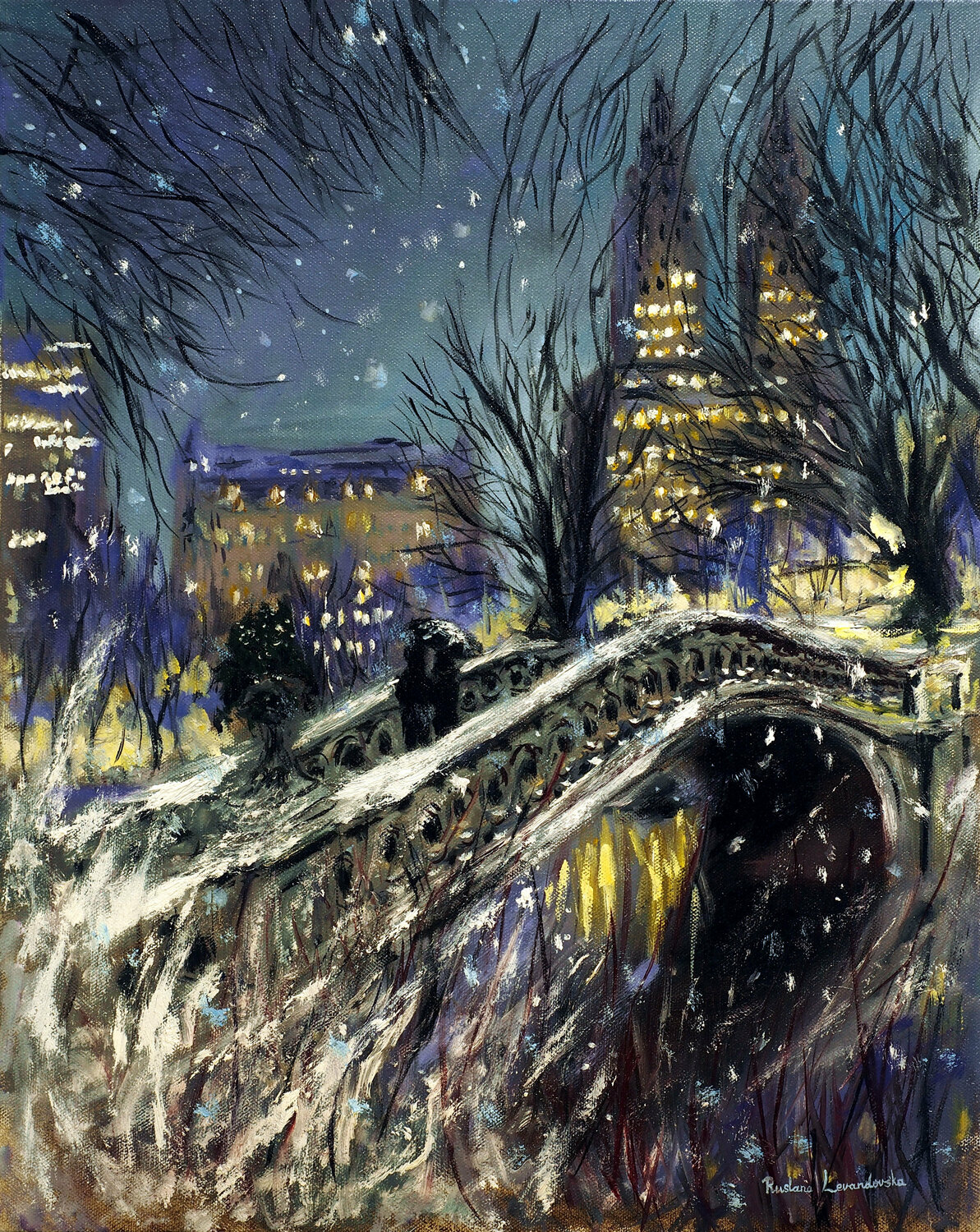 Winter Wonderland at Central Park Ruslana Levandovska Originalgemälde zu verkaufen