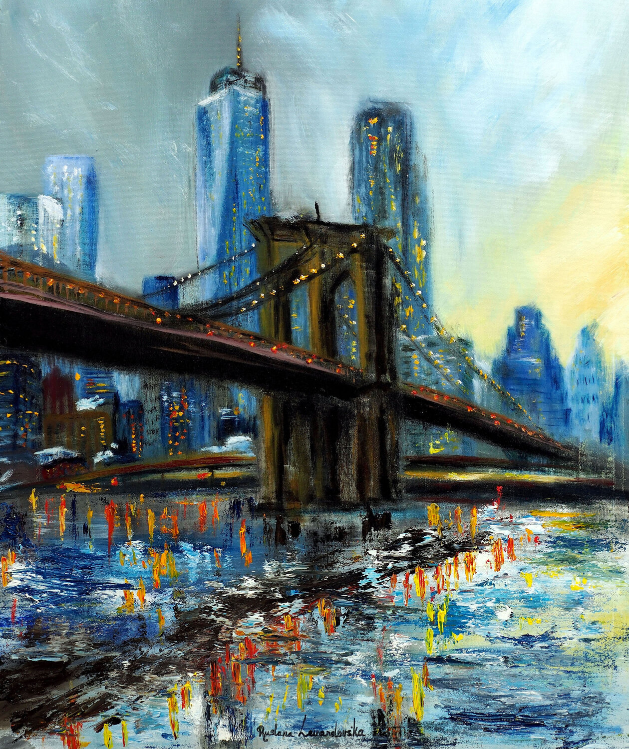 Brooklyn Bridge, view of Manhattan Ruslana Levandovska Originalgemälde zu verkaufen