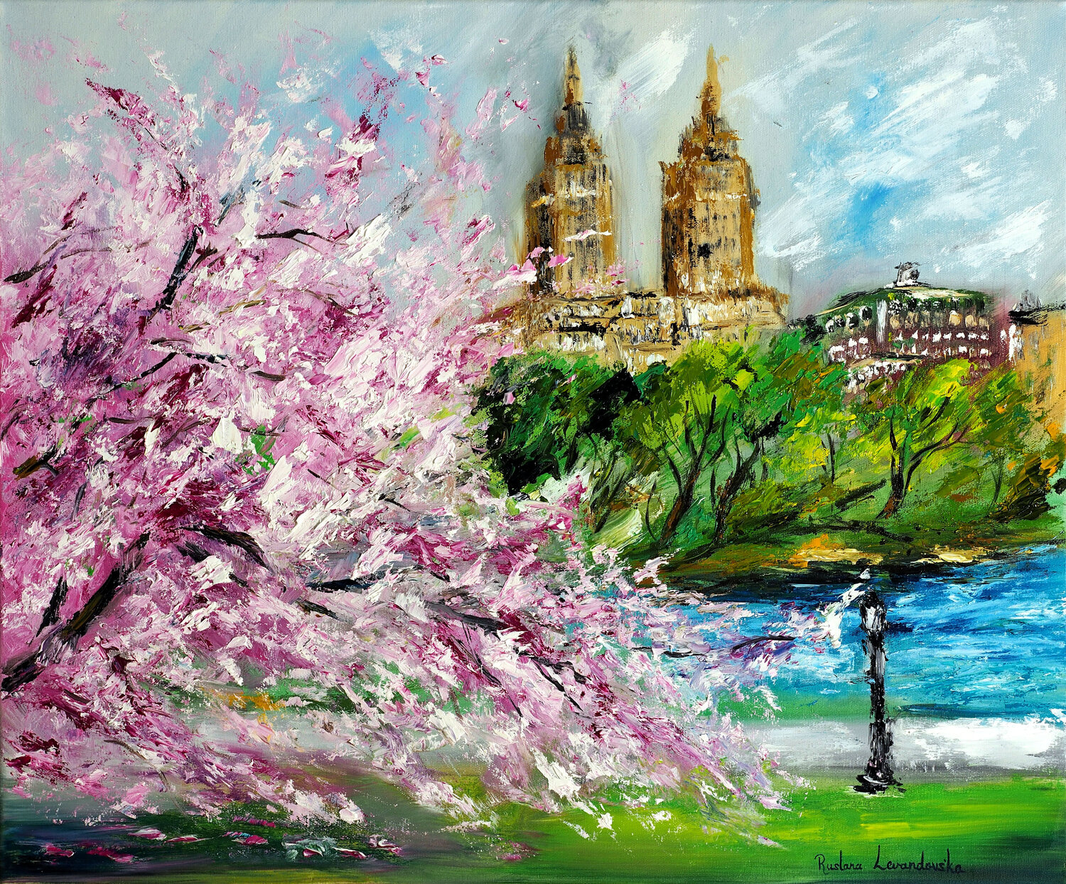 Cherry Blossoms at Central Park, New York Ruslana Levandovska Originalgemälde zu verkaufen