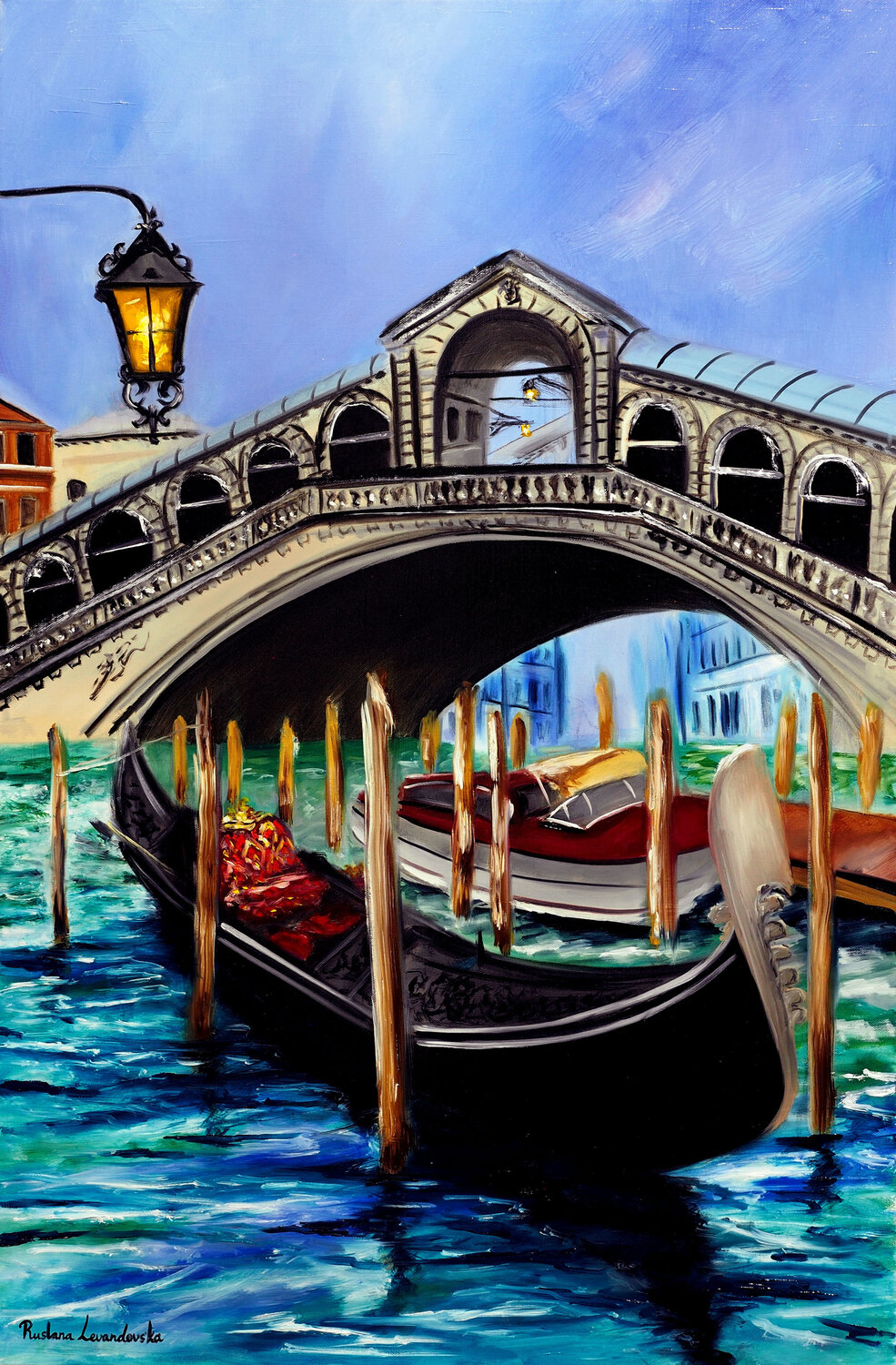Gondolas at the Rialto Bridge in Venice Ruslana Levandovska Originalgemälde zu verkaufen