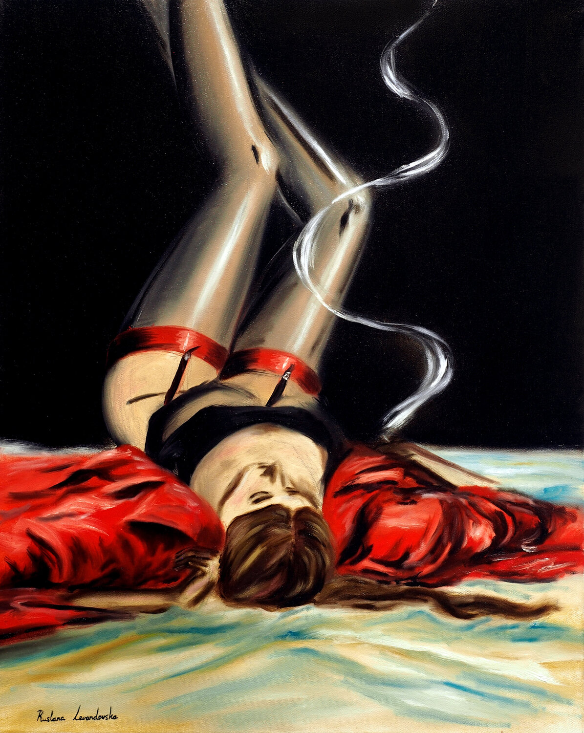 Sultry in Scarlet Ruslana Levandovska Dipinto originale in vendita