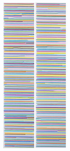 Colorful stripes #12 (diptych, 2 pieces, each 140x30) di Astrid Stoeppel, Pittura in vendita su Singulart