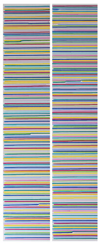 Colorful bars #7 diptych (2 pieces, each 100x20cm) von Astrid Stoeppel, Malerei kaufen auf Singulart