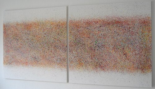Large sprinkled field! diptych (2 pieces, each 80x80cm) van Astrid Stoeppel, Schilderij te koop op Singulart