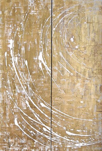 Golden diptych! (2 pieces, each 120x40cm) de Astrid Stoeppel, Pintura a la venta en Singulart