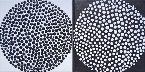 Mini Dots #2 diptych (2 pieces, each 20x20cm) von Astrid Stoeppel, Malerei kaufen auf Singulart