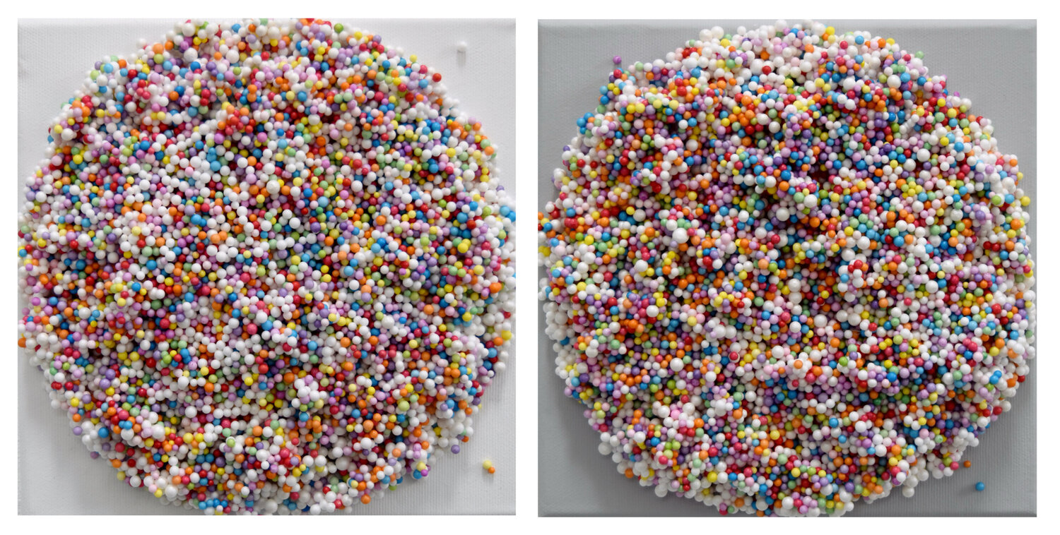 Colorful Mini Dots! diptych (2 pieces, each 20x20cm) Astrid Stoeppel Originalgemälde zu verkaufen