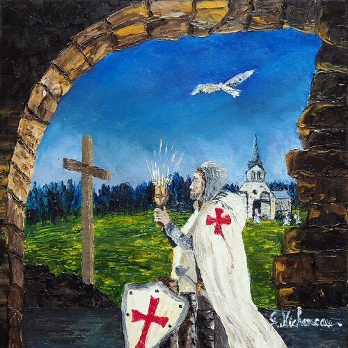 La forêt du temple- Huile sur toile par Gyslaine Pachet Micheneau, Peinture en vente sur Singulart