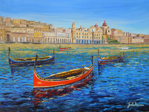 Voyage- Huile sur toile au couteau di Gyslaine Pachet Micheneau, Pittura in vendita su Singulart