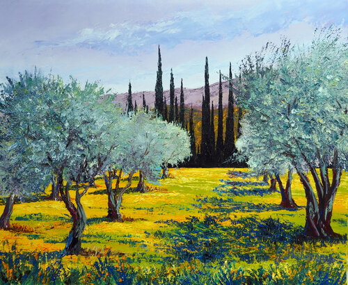 Provence- Huile au couteau di Gyslaine Pachet Micheneau, Pittura in vendita su Singulart