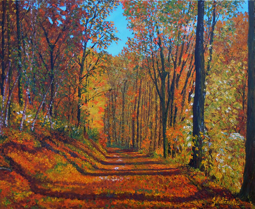 Allée forestière- Huile au couteau Gyslaine Pachet Micheneau