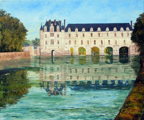 Château de Chenonceau- Huile au couteau von Gyslaine Pachet Micheneau, Malerei kaufen auf Singulart