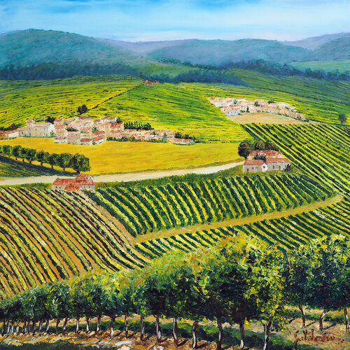Les vignes Huile au couteau di Gyslaine Pachet Micheneau, Pittura in vendita su Singulart