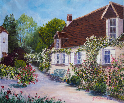 Le Lavoir de Chedigny- Huile au couteau by Gyslaine Pachet Micheneau, Painting for Sale on Singulart