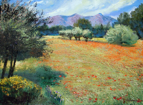 Alpilles- Huile au couteau di Gyslaine Pachet Micheneau, Pittura in vendita su Singulart