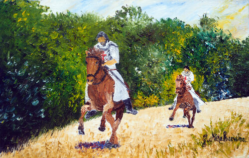 Le Galop- Huile sur toile di Gyslaine Pachet Micheneau, Pittura in vendita su Singulart