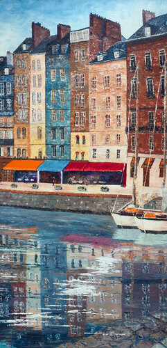 Reflet dans le bassin de Honfleur- huile sur toile by Gyslaine Pachet Micheneau, Painting for Sale on Singulart