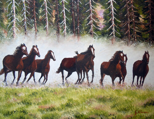 Chevaux- Huile au couteau Gyslaine Pachet Micheneau