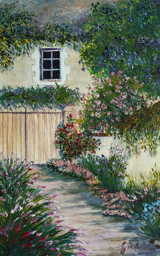 Fenêtre secrête- Huile au couteau par Gyslaine Pachet Micheneau, Peinture en vente sur Singulart