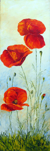 Vue de coquelicots - Peinture au couteau di Gyslaine Pachet Micheneau, Pittura in vendita su Singulart