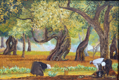 La cueillette- Huile au couteau von Gyslaine Pachet Micheneau, Malerei kaufen auf Singulart