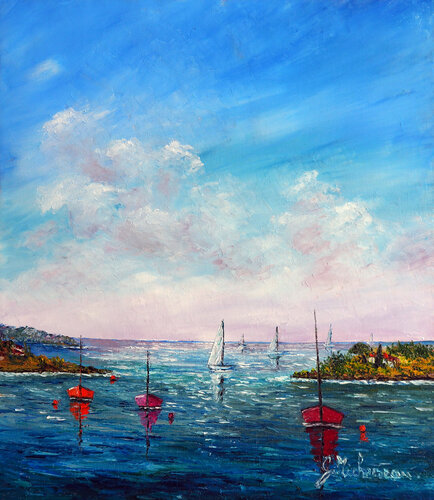 Barques colorées von Gyslaine Pachet Micheneau, Malerei kaufen auf Singulart