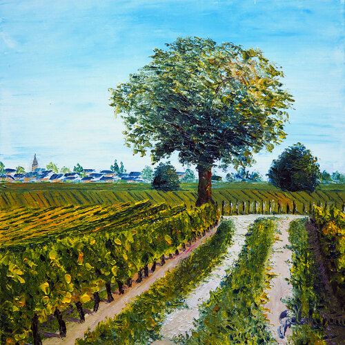 Chemin de vignes- Huile au couteau par Gyslaine Pachet Micheneau, Peinture en vente sur Singulart