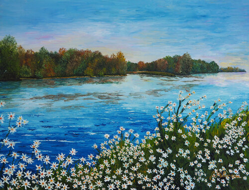 Asters en bord de Loire par Gyslaine Pachet Micheneau, Peinture en vente sur Singulart