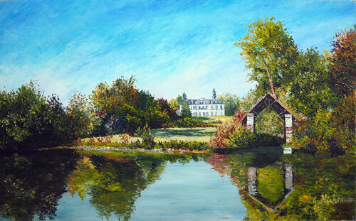 Château de La Roche- Huile au couteau di Gyslaine Pachet Micheneau, Pittura in vendita su Singulart