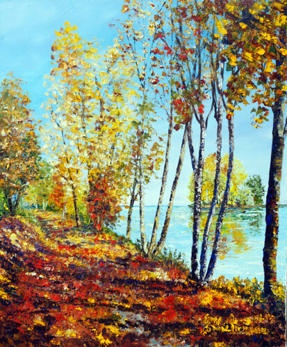 Chemin d'automne- Huile au couteau par Gyslaine Pachet Micheneau, Peinture en vente sur Singulart