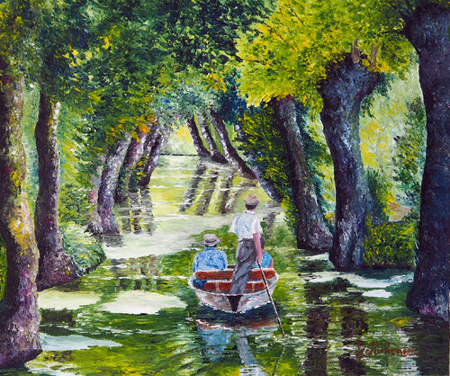 Randonnée dans le marais-  Huile au couteau von Gyslaine Pachet Micheneau, Malerei kaufen auf Singulart
